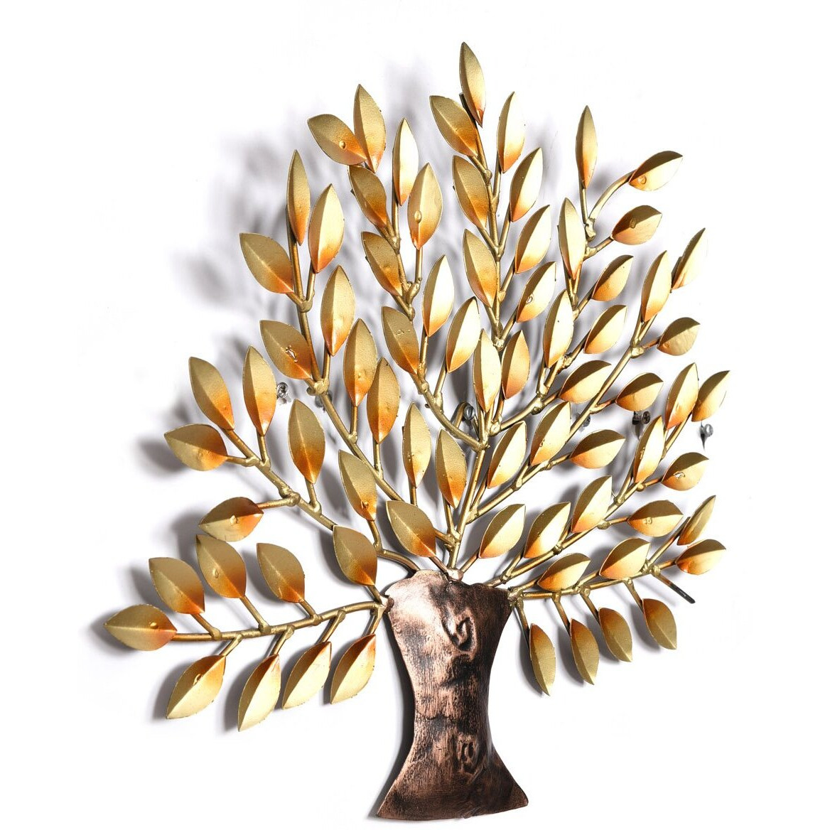 Collectible India Metal Decorative Golden Tree Of Life Wall Decor and Hanging Mounted Art Sculpture Diwali Gifts Home Decor (Size 16 x 16 Inches),