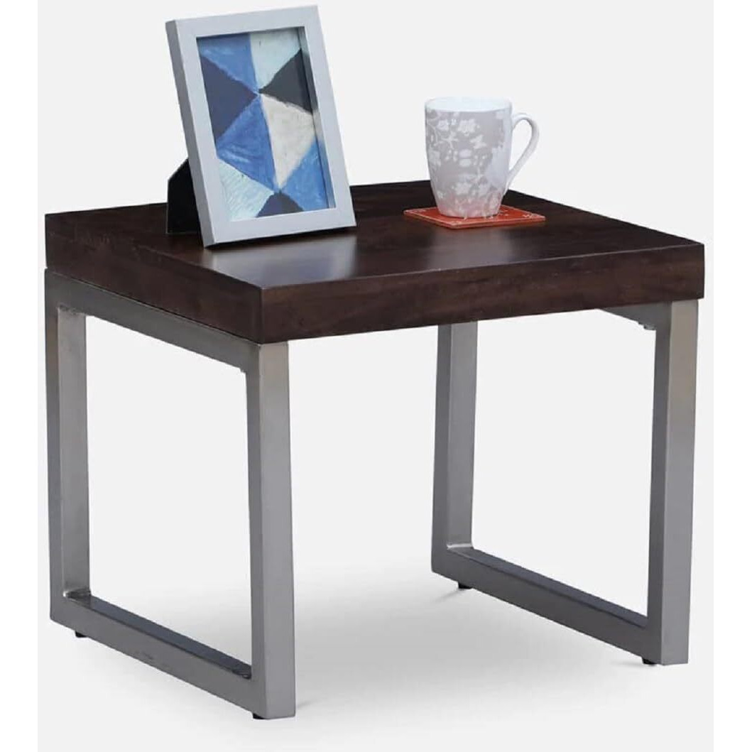 SMAART CRAAFTS Kinsley Solid Wood End Table | Premium Side Table for Home & Kitchen | Dark Walnut Finish | Solid Mango Wood | Chrome Metal Legs Diwali Decorations