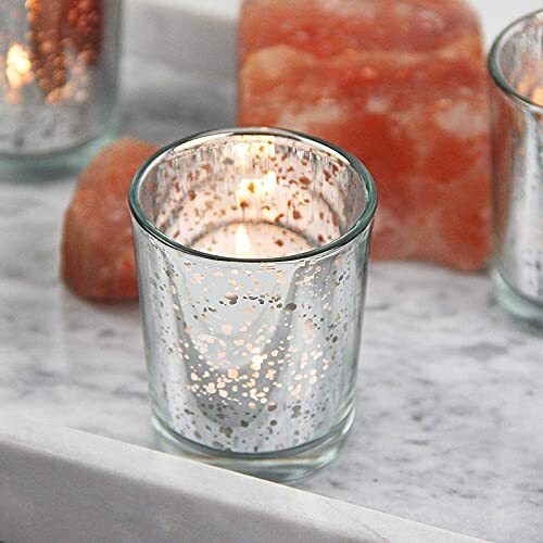 The Purple Tree Silver Mercury Votive Tealight Candle Holders for Diwali Christmas (Pack of 6) Diwali Tealights, Corporate Gifts, Home Decor Gift Item, Diwali Decoration, Christmas tealight
