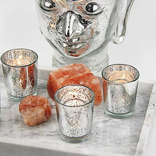 The Purple Tree Silver Mercury Votive Tealight Candle Holders for Diwali Christmas (Pack of 6) Diwali Tealights, Corporate Gifts, Home Decor Gift Item, Diwali Decoration, Christmas tealight