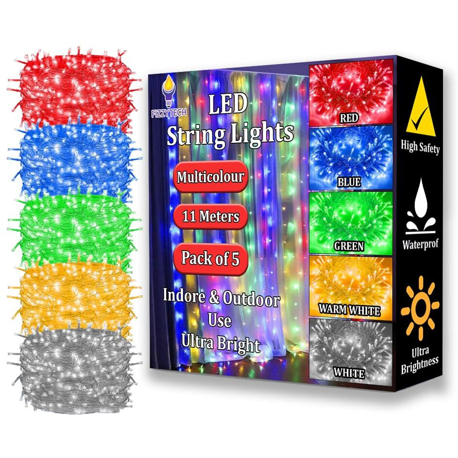 fizzytech Plastic Led Bulbs String Led Lights for Home Decoration for Diwali Decoration Items for Home Decor Lights of Home Decoration (11 Meter 40 led Set of 5 Multicolor)