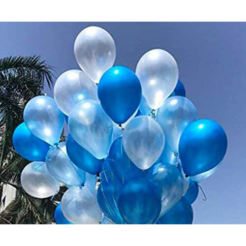 AMFIN 10 Inch Beautiful Royal Metallic Balloons for Weddings, Engagement, Baby Shower, 1st Birthday, Anniversary Party, Bachelors Party, Office Party, Diwali (50, Blue, White And Light Blue)