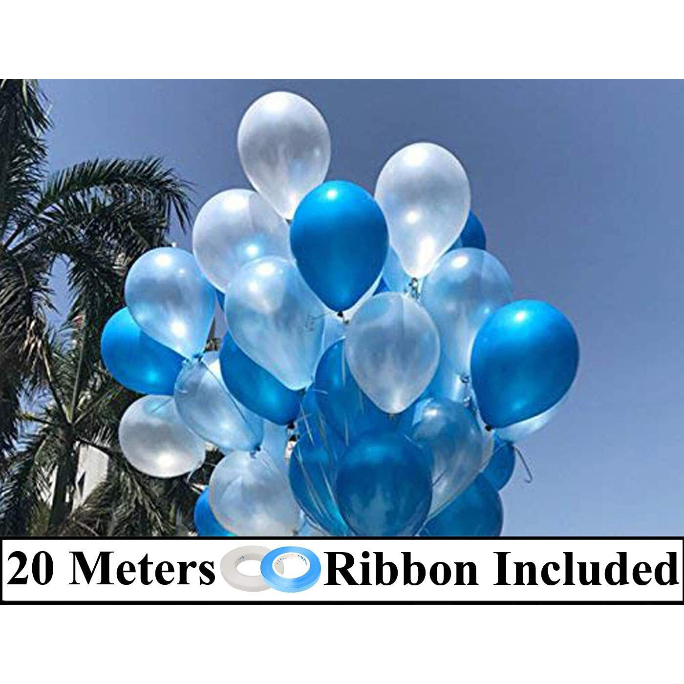 AMFIN 10 Inch Beautiful Royal Metallic Balloons for Weddings, Engagement, Baby Shower, 1st Birthday, Anniversary Party, Bachelors Party, Office Party, Diwali (50, Blue, White And Light Blue)