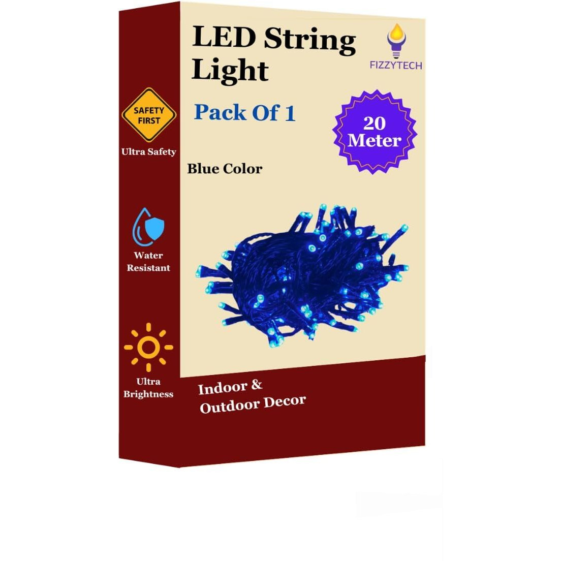 fizzytech 60 LED Rice Light for Decoration Strip and Series Light for Diwali Christmas Lights of Home Decoration, Bedroom Wedding, Birthday Party Patio - 20 Meter (Pack of 1, Blue)