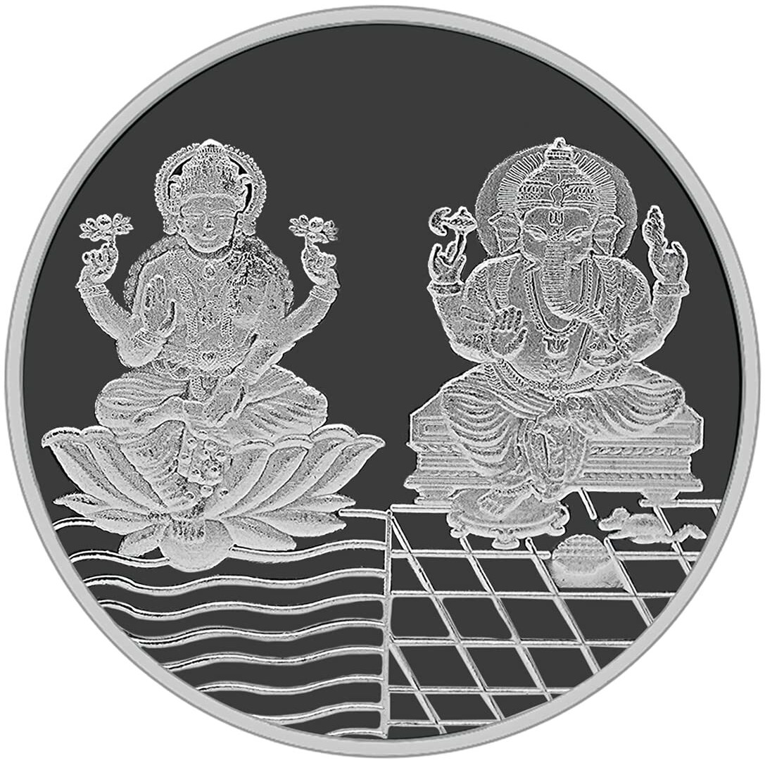 MAA SILVER 999 Purity Silver Laxmi/Lakshmi & Ganpati/Ganesh Ji Coin/Sikka for Diwali|Dhanteras with Box for Gifting & Religious Use (10 Grams)
