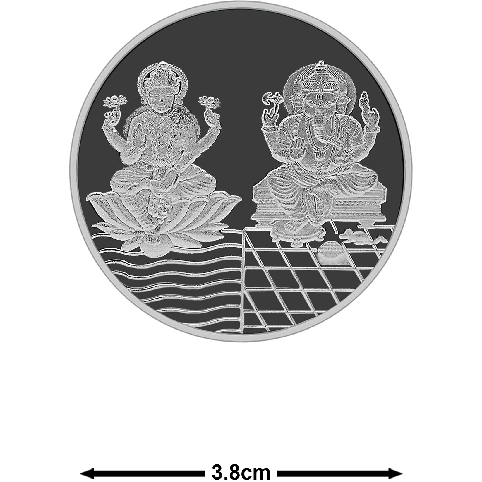 MAA SILVER 999 Purity Silver Laxmi/Lakshmi & Ganpati/Ganesh Ji Coin/Sikka for Diwali|Dhanteras with Box for Gifting & Religious Use (20 Grams)