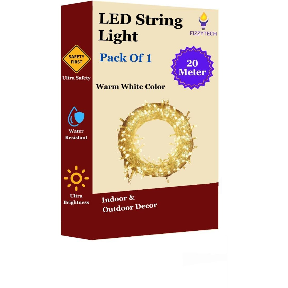 fizzytech 60 LED Rice Light for Decoration Strip and Series Light for Diwali Christmas Lights of Home Decoration, Bedroom Wedding, Birthday Party Patio - 20 Meter (Pack of 1, Warm White)