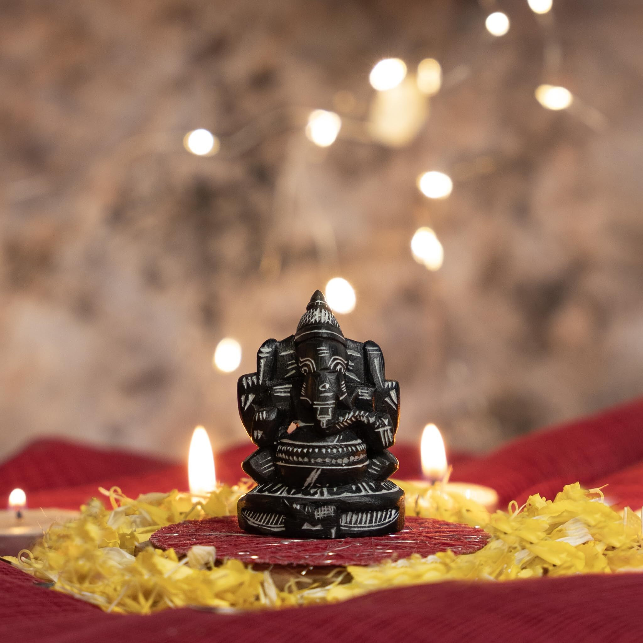 Artmansha Lord Ganesha Idol |100% Handmade | Stone Carving for Diwali, Housewarming, Anniversary, Wedding| for Pooja and Home Decor | Small Size (3.5x2.2x6cm)