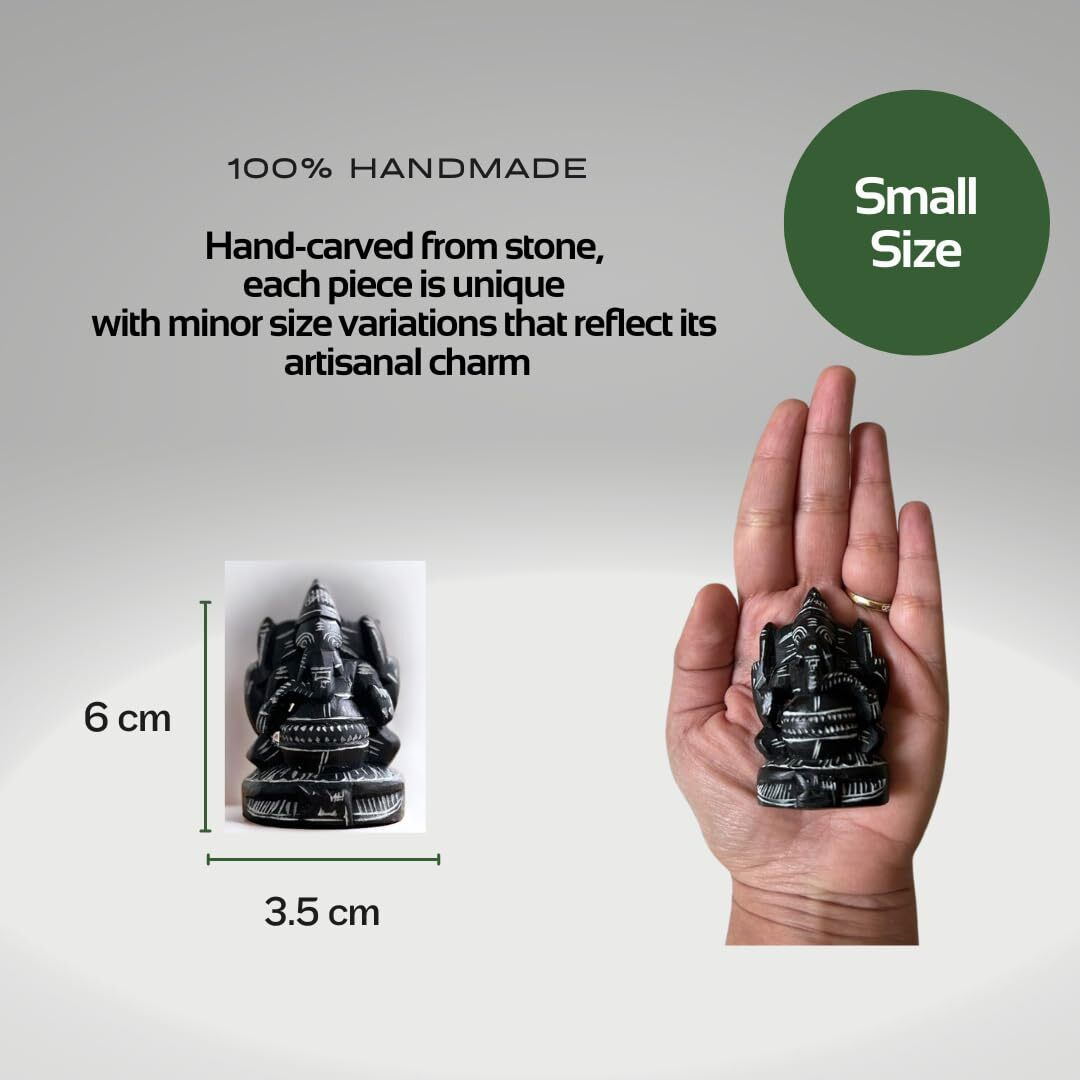 Artmansha Lord Ganesha Idol |100% Handmade | Stone Carving for Diwali, Housewarming, Anniversary, Wedding| for Pooja and Home Decor | Small Size (3.5x2.2x6cm)