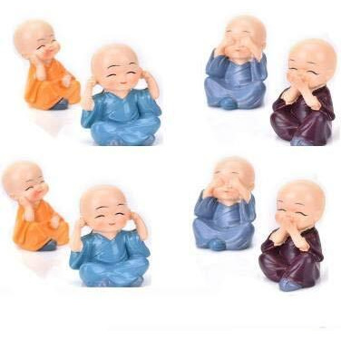 Fashion Bizz Set of 4 Baby Monk Buddha Figurines - for Car Dashboard | Home Decor| Office Decor| Gifting for Pregnant Women| Diwali Decor| Vaastu Decor| Fengshui Decorative Showpiece