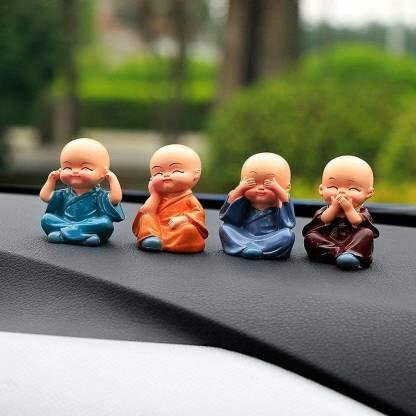 Fashion Bizz Set of 4 Baby Monk Buddha Figurines - for Car Dashboard | Home Decor| Office Decor| Gifting for Pregnant Women| Diwali Decor| Vaastu Decor| Fengshui Decorative Showpiece