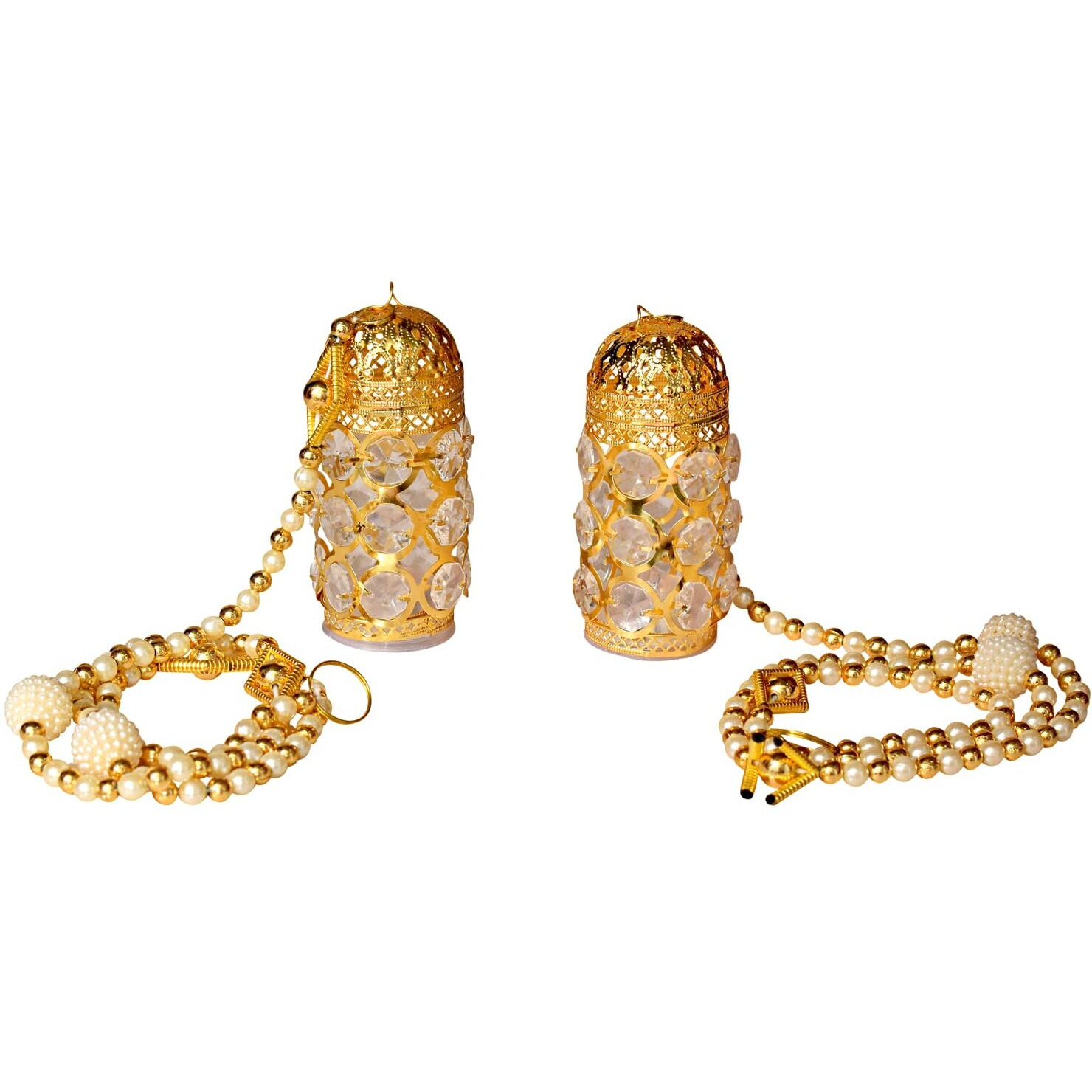 kh Light Latkan for Main Door Light lamp Hanging with Crystal Beads, Gold Plated and Living Room Diwali Decoration Door Side Light lamp Hanging/toran with LED Lights (Pack of 2)