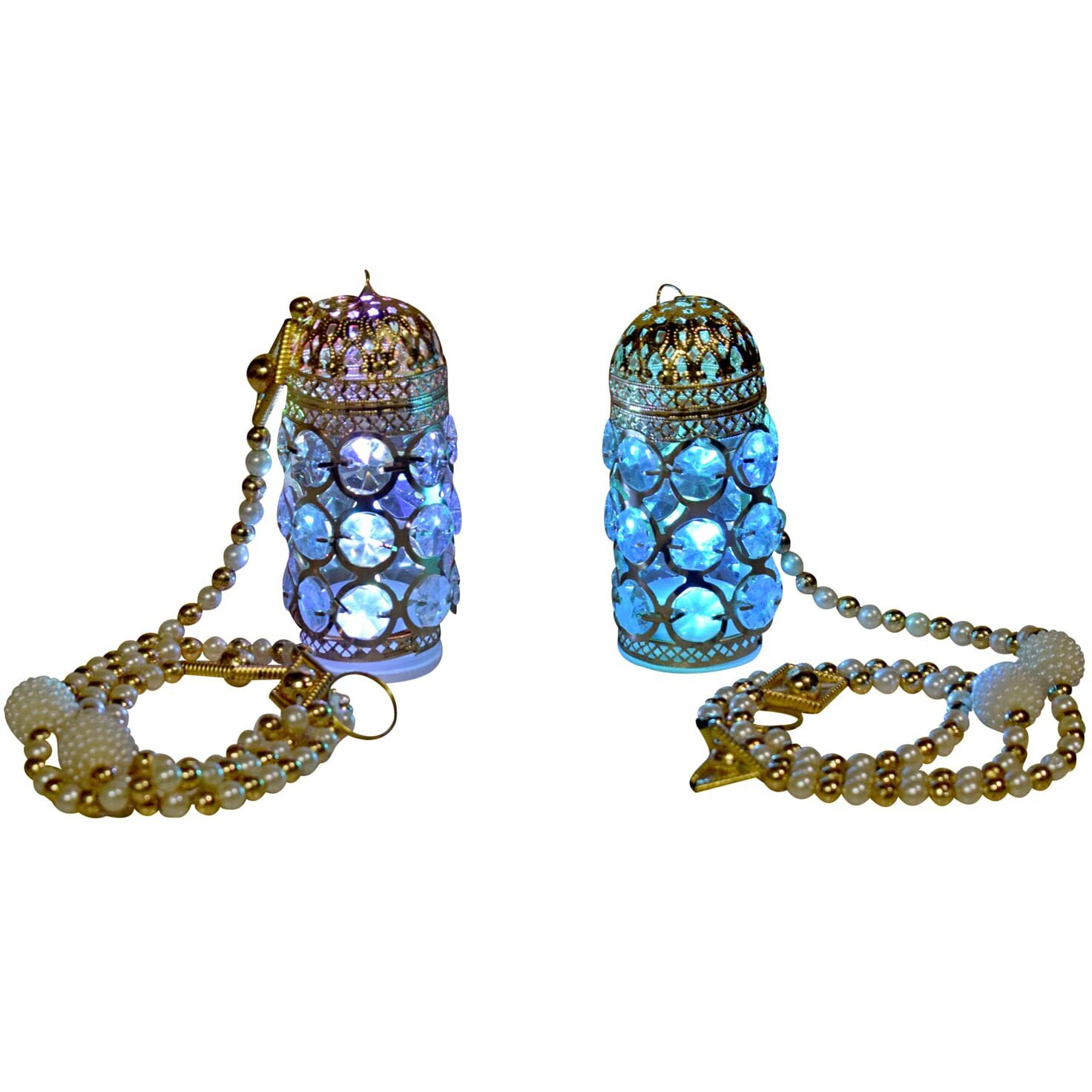 kh Light Latkan for Main Door Light lamp Hanging with Crystal Beads, Gold Plated and Living Room Diwali Decoration Door Side Light lamp Hanging/toran with LED Lights (Pack of 2)