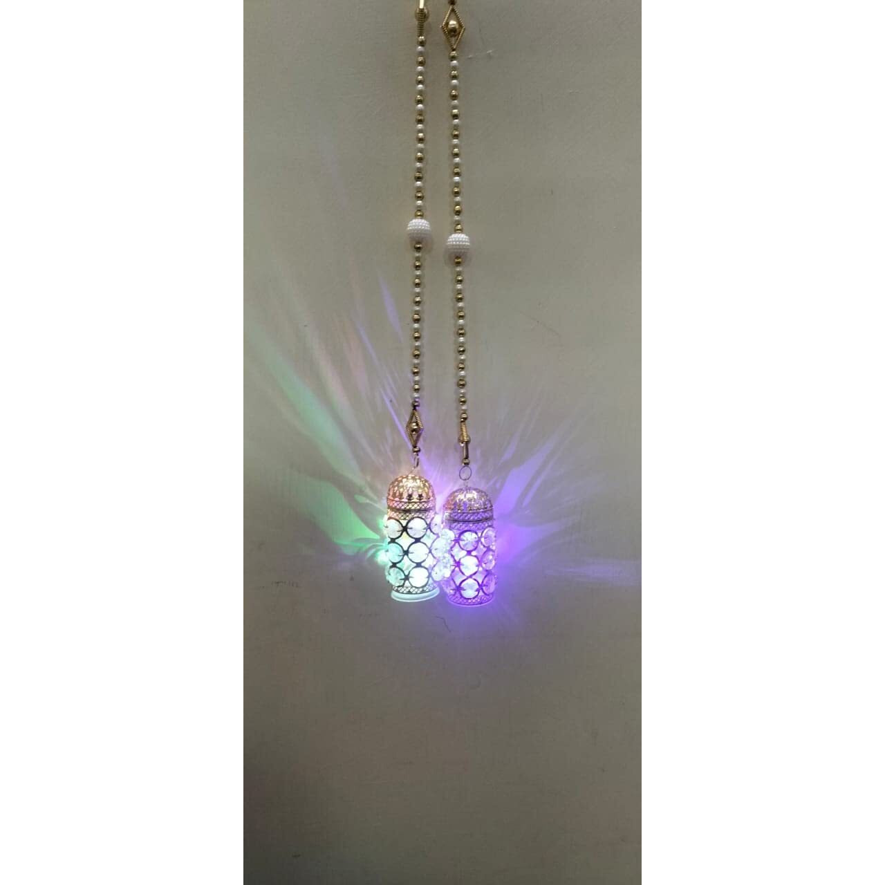 kh Light Latkan for Main Door Light lamp Hanging with Crystal Beads, Gold Plated and Living Room Diwali Decoration Door Side Light lamp Hanging/toran with LED Lights (Pack of 2)