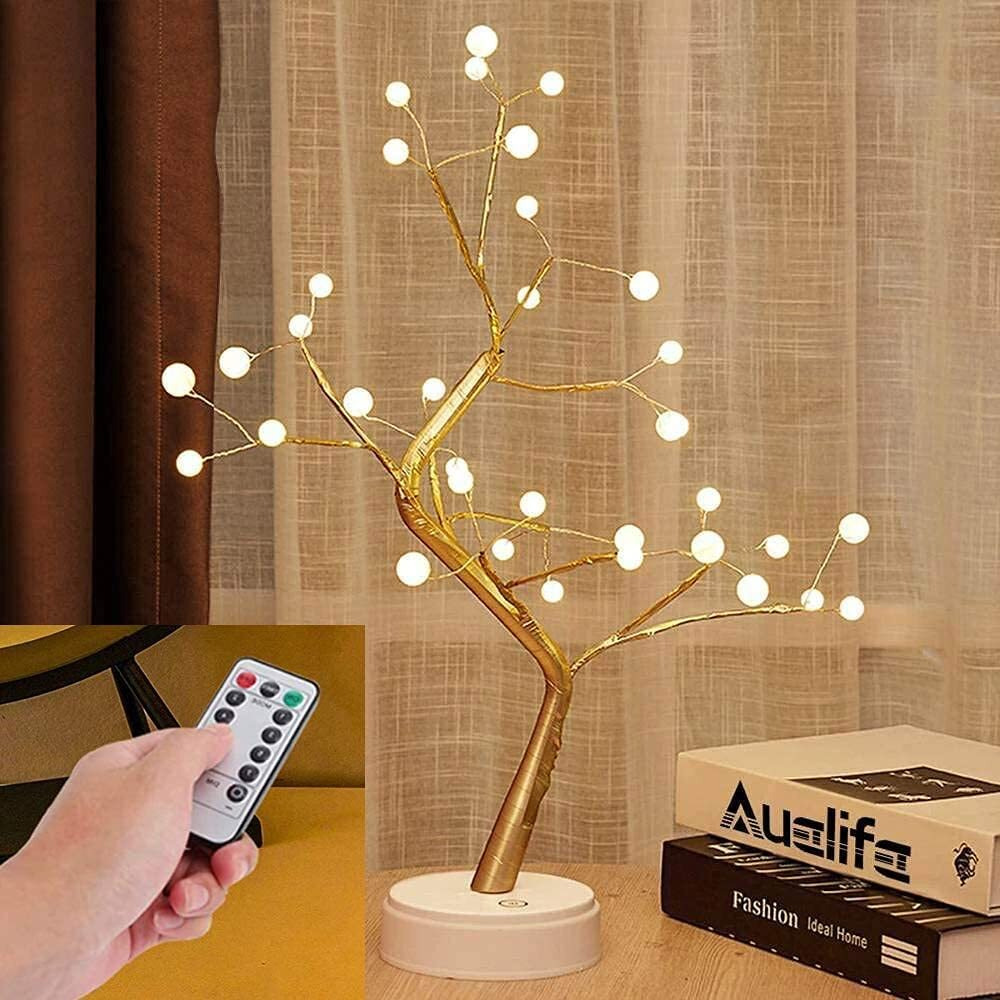 CORAL TREE 20Inch Decorative Bonsai LED Lights Table Lamp for Diwali Christmas Wedding for Living Room Indoor Copper Wire - Remote_USB Charger