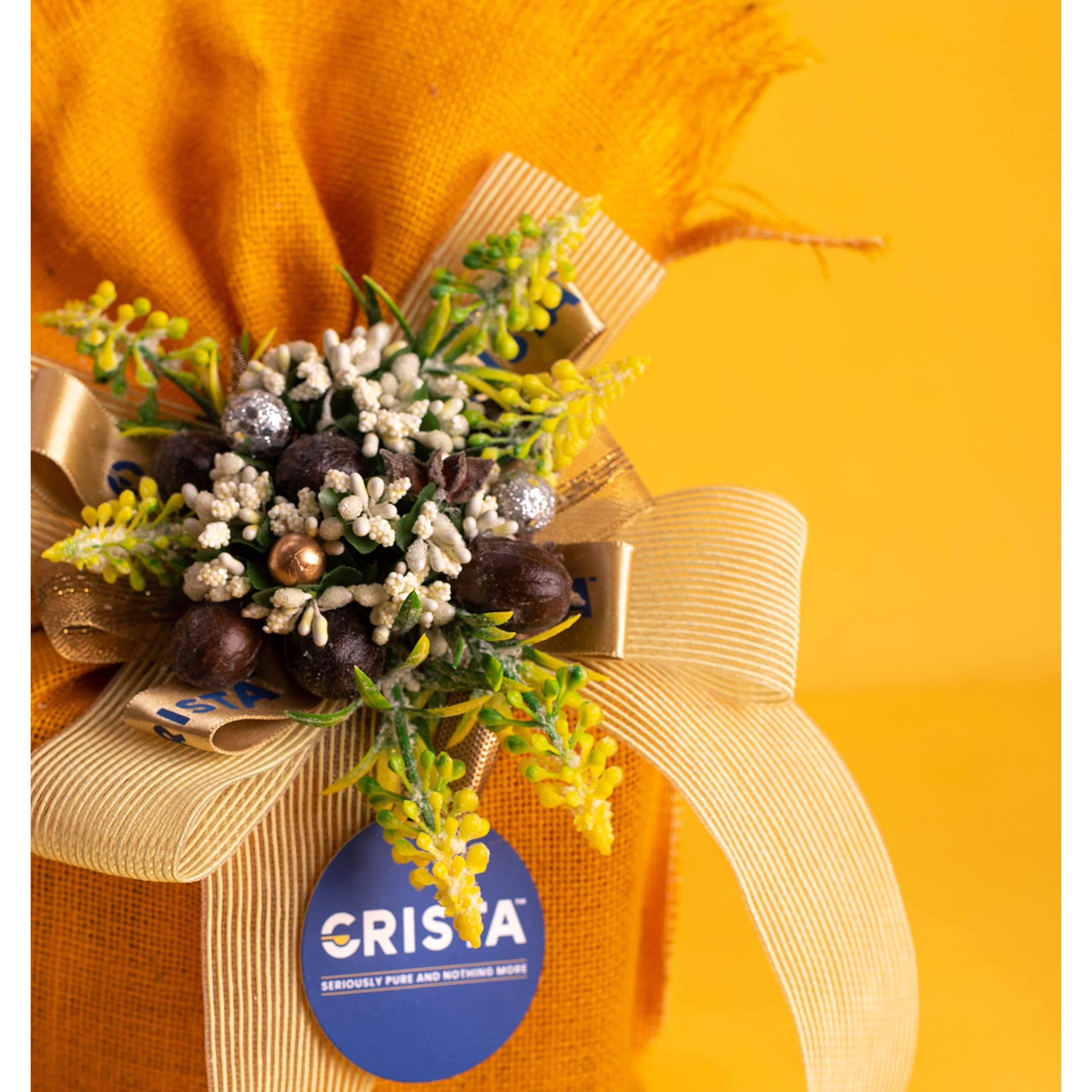 CRISTA Earthy Spice Potli - Yellow | Pack of 4 | Diwali Gift | Tellicherry Black Pepper x 1, 100 gms | Green Cardamom x 1, 100 gms | Cassia x 1, 75 gms | Indian Clove x 1, 100 gms | Zero added Colour | Mothers day Gift