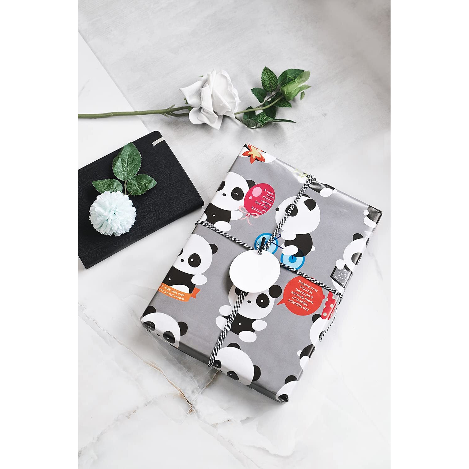 eVincE - thoughtful PRESENTations Kids Panda Gift Wrapping Paper, Thick Wrapper Cute Set of 5 Sheets (Assorted Colour, 70x50 cm) for Kids Birthday, Diwali and more