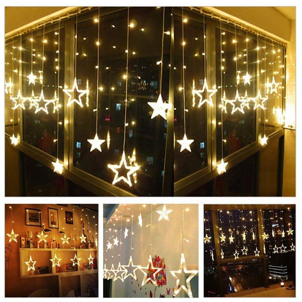 Desidiya 12 Stars LED Diwali Lights Curtain String Lights Window Curtain Led Lights for Decoration with 8 Flashing for Christmas, Wedding, Party, Home, Patio Lawn (Warm White)