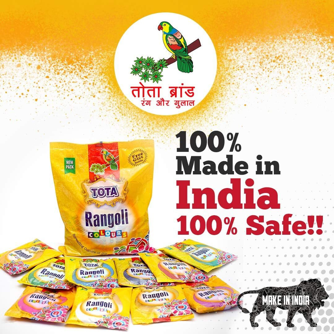 TOTA Rangoli Colour Powder Set for Puja Diwali Floor Decor Art and Craft Home Decor and More 1 kg-10 Different Bright Rangoli Colors (100 Gram Each)