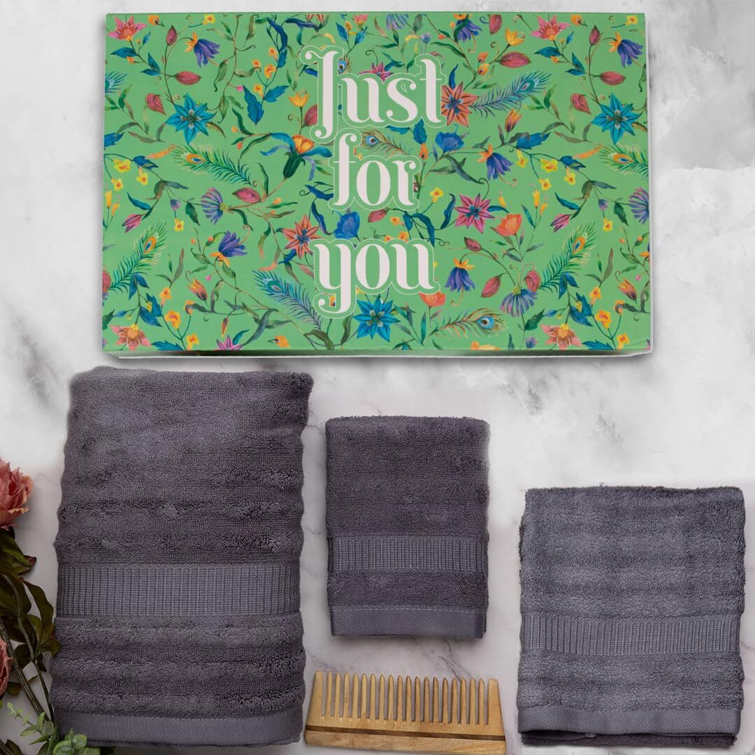 Mush 3 piece Luxurious Bamboo Towels Set for Men and Women with Premium Packaging | Set of Bath, Hand, and Face Towel| Perfect as a diwali/Wedding/House Warming (Gift Box  Space Grey)