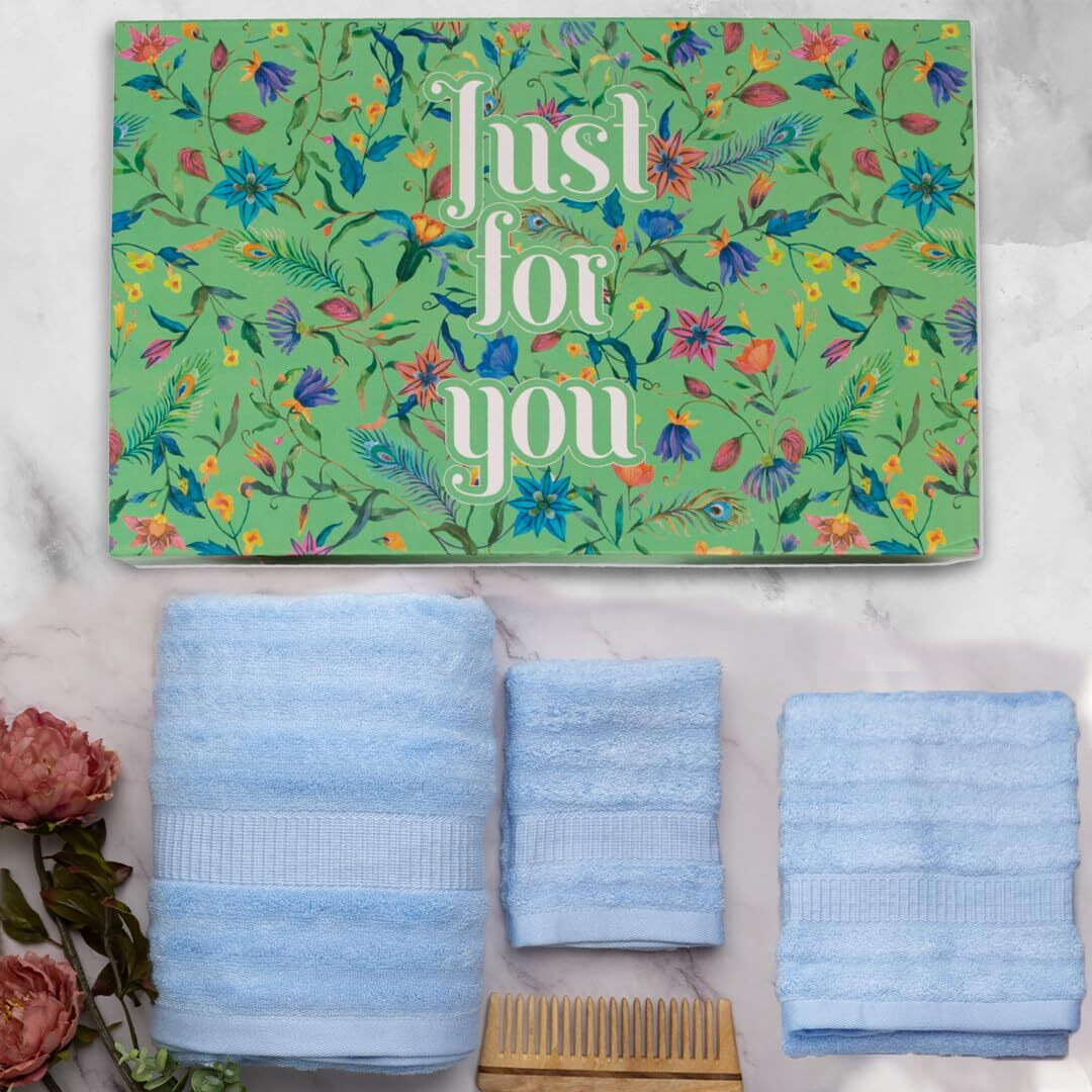 Mush 3 piece Luxurious Bamboo Towels Set for Men and Women with Premium Packaging | Set of Bath, Hand, and Face Towel | Perfect as a diwali/Wedding/House Warming (Gift Box  Sky Blue)