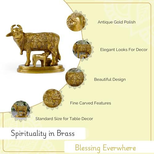CRAFTHUT Nandi Cow and Calf Brass Idol Statue/Idol/Showpiece/Decorative Diwali Gift Kamdhenu Brass Item/Home Decor/Office Decorative Items (LXBXH - 5.9X 3.2X5.1 Inches Weight - 2.2 kgs)