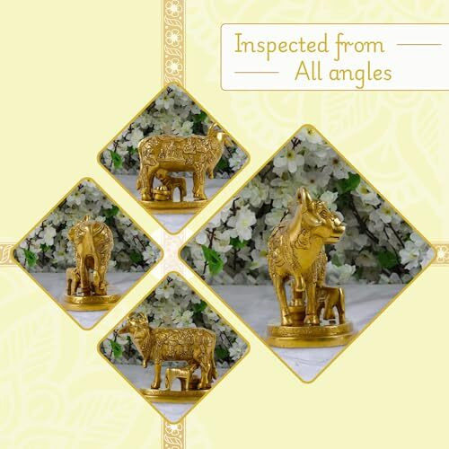 CRAFTHUT Nandi Cow and Calf Brass Idol Statue/Idol/Showpiece/Decorative Diwali Gift Kamdhenu Brass Item/Home Decor/Office Decorative Items (LXBXH - 5.9X 3.2X5.1 Inches Weight - 2.2 kgs)