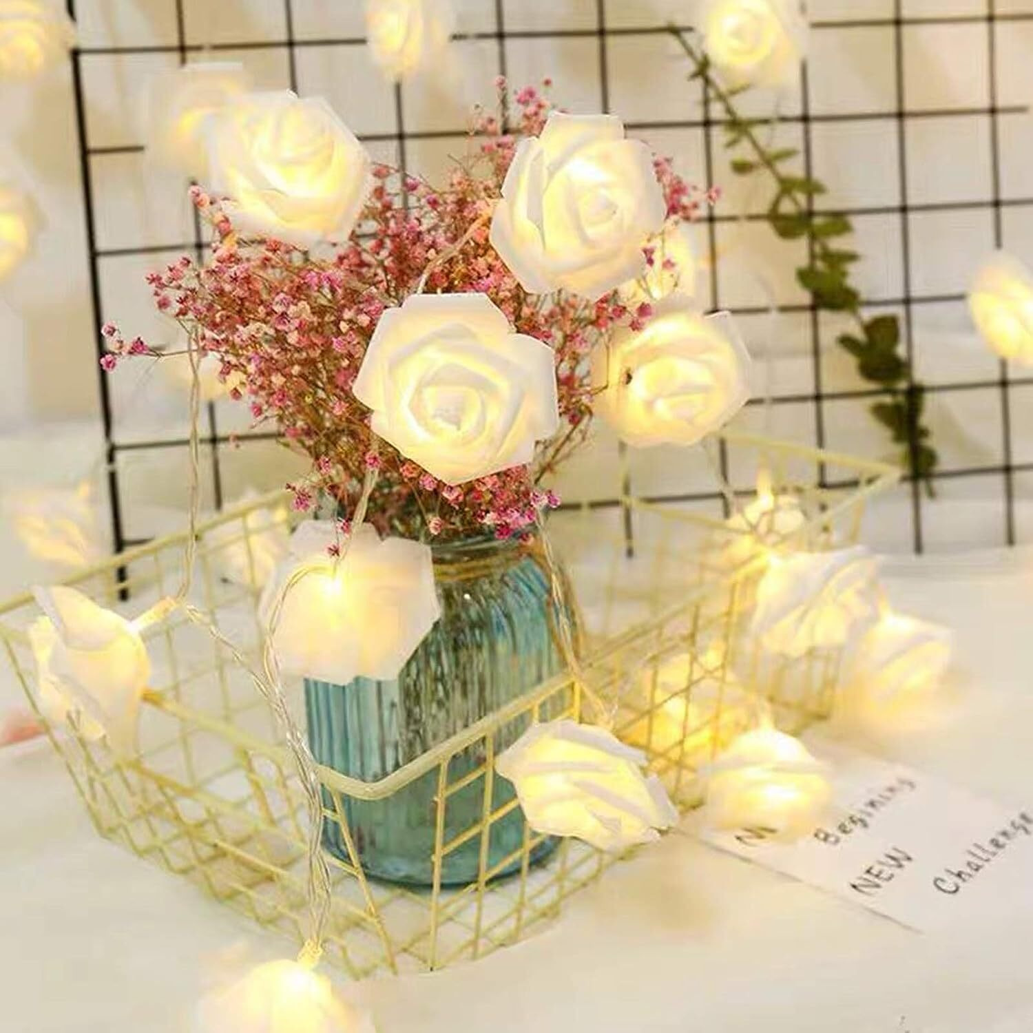 Gesto Rose Flower Led Serial String Lights - |10 Feet 14 Led Rose Lights for Home Decoration | Indoor Outdoor | Mandir Decoration, Diwali decoration items for home decor, Christmas Decoration