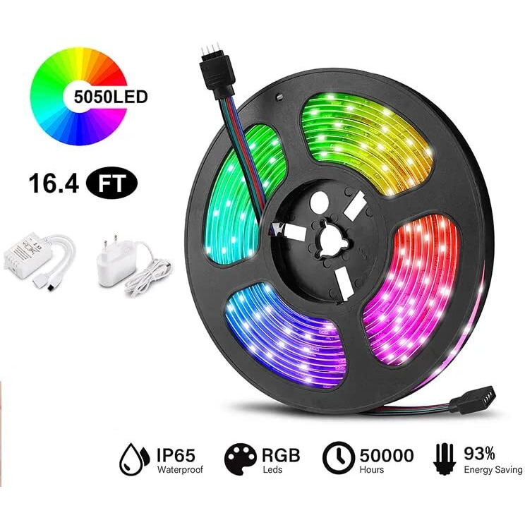 Gesto 5 Meters Waterproof Strip Lights with Adaptor and Remote Controller|Music Sync RGB Lights with Alexa |App Operated - Multicolor LED Lights for Home Decoration, Bedroom,Diwali,False Ceiling
