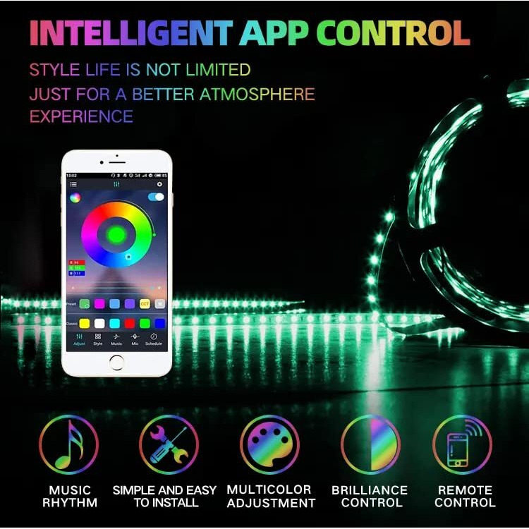 Gesto 5 Meters Waterproof Strip Lights with Adaptor and Remote Controller|Music Sync RGB Lights with Alexa |App Operated - Multicolor LED Lights for Home Decoration, Bedroom,Diwali,False Ceiling