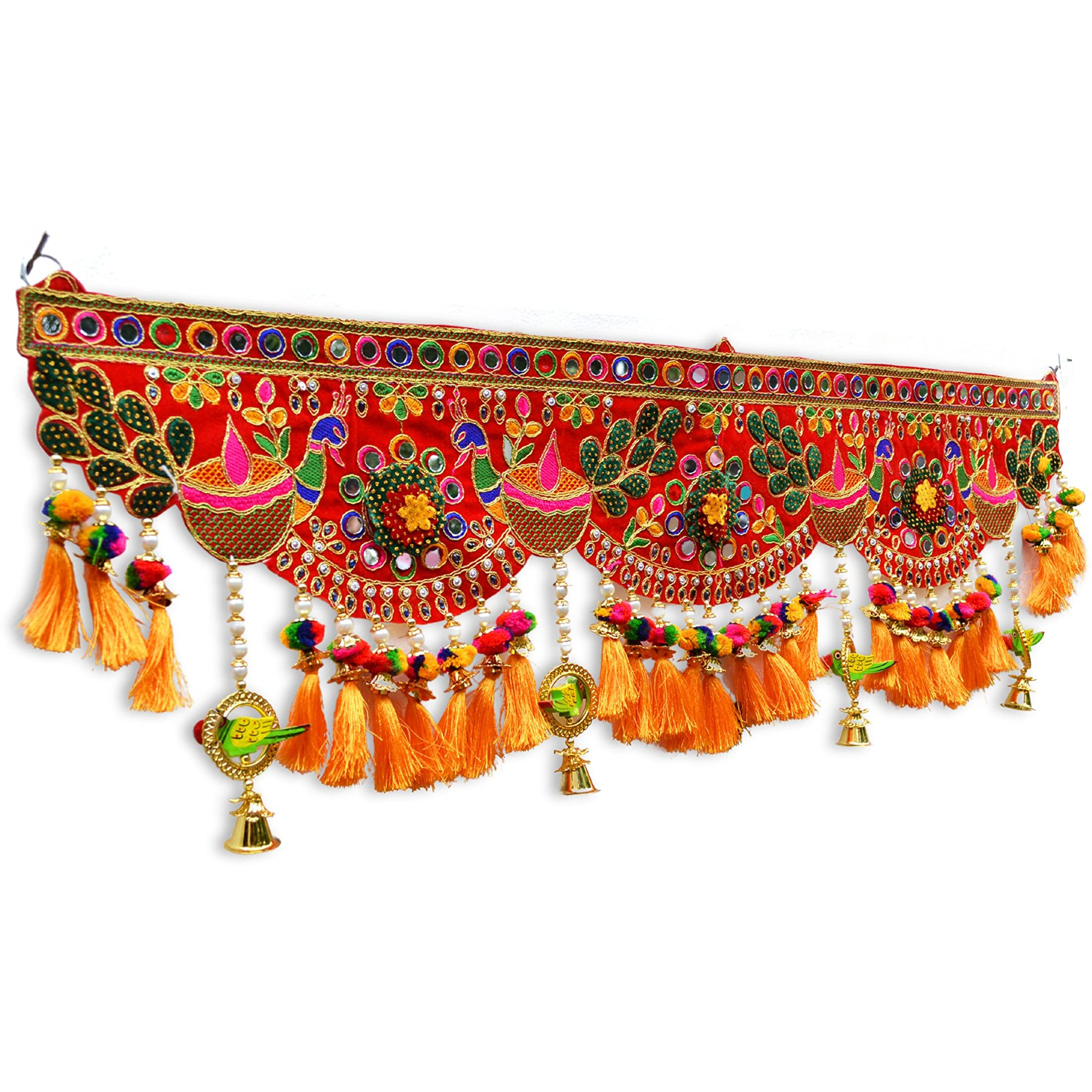 CraftVatika Bandanwar Hanging Door Toran Om Ganesha Namah For Home, Shubh Labh Door Toran, Pom Pom Toran Bandhanwar For Diwali Decoration (Type 2), 91.4 CM