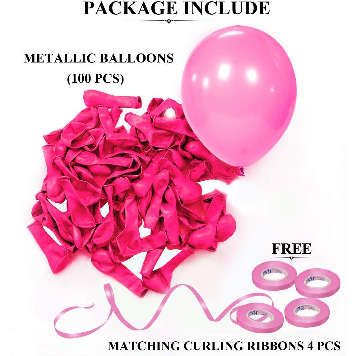 AMFIN 10 Inch (Pack of 100) Beautiful Royal Pink Color Metallic Balloons for Birthday Decoration, Decoration for Weddings, Engagement, Baby Shower, 1st Birthday, Anniversary Party, Bachelors Party, Office Party ,Diwali