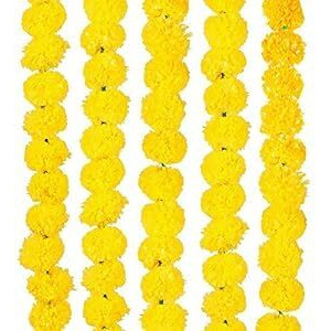 Genda Phool Artificial Genda Phool Marigold Fluffy Long Handmade Fancy Designer Window Door Hanging Wall Home Office Weddning Pooja Diwali Special Occasion Festival Theme Decorative 5 Feet Yellow 24