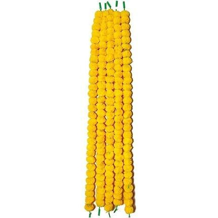 Genda Phool Artificial Genda Phool Marigold Fluffy Long Handmade Fancy Designer Window Door Hanging Wall Home Office Weddning Pooja Diwali Special Occasion Festival Theme Decorative 5 Feet Yellow 24