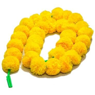 Genda Phool Artificial Genda Phool Marigold Fluffy Long Handmade Fancy Designer Window Door Hanging Wall Home Office Weddning Pooja Diwali Special Occasion Festival Theme Decorative 5 Feet Yellow 24