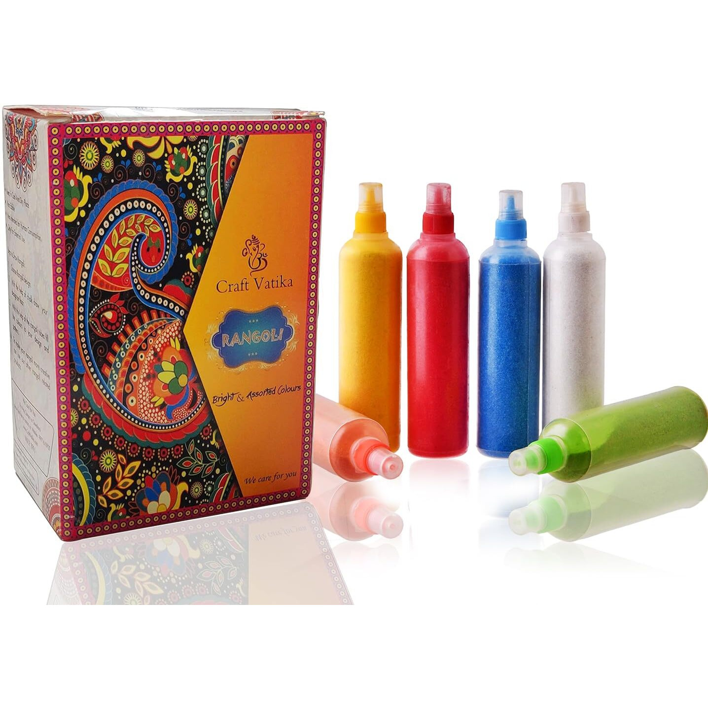 CraftVatika Rangoli Colour Powder Tube Kit Diwali Decoration Items Bottles Tool Floor Art Rang for Home Navratri Pongal Pooja Mandir Decor (Set of 6)