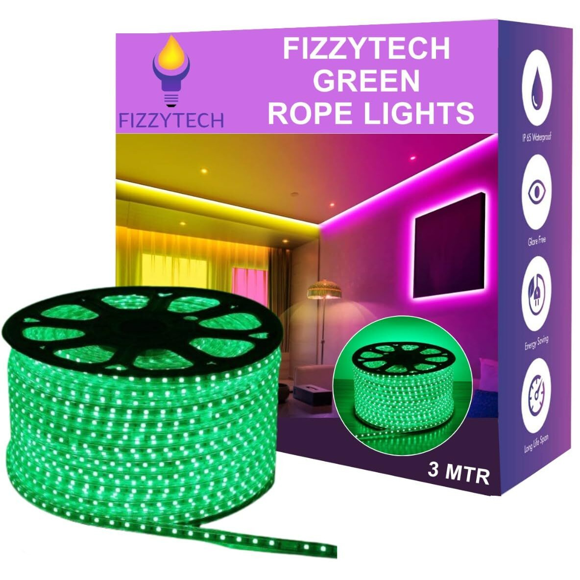 fizzytech Super Bright 3 Meter Waterproof LED Ceiling Light for False Ceiling,Cove Light, Led Strip Light for Home Decoration, Diwali, Christmas-Modes Changing Lights of Home Decoration (Green)
