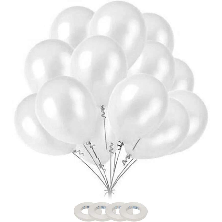 AMFIN 10 Inch (Pack Of 100) White Metallic Balloons for Birthday Decoration , Decoration for Weddings , Engagement , Baby Shower Decoration Items , 1st Birthday Party Decoration Items , Anniversary Party , Bachelors Party , Office Party , Diwali , New Year Party , Christmas Decoration Items.