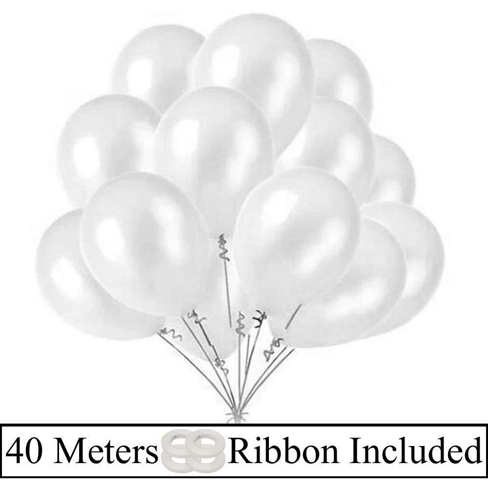 AMFIN 10 Inch (Pack Of 100) White Metallic Balloons for Birthday Decoration , Decoration for Weddings , Engagement , Baby Shower Decoration Items , 1st Birthday Party Decoration Items , Anniversary Party , Bachelors Party , Office Party , Diwali , New Year Party , Christmas Decoration Items.