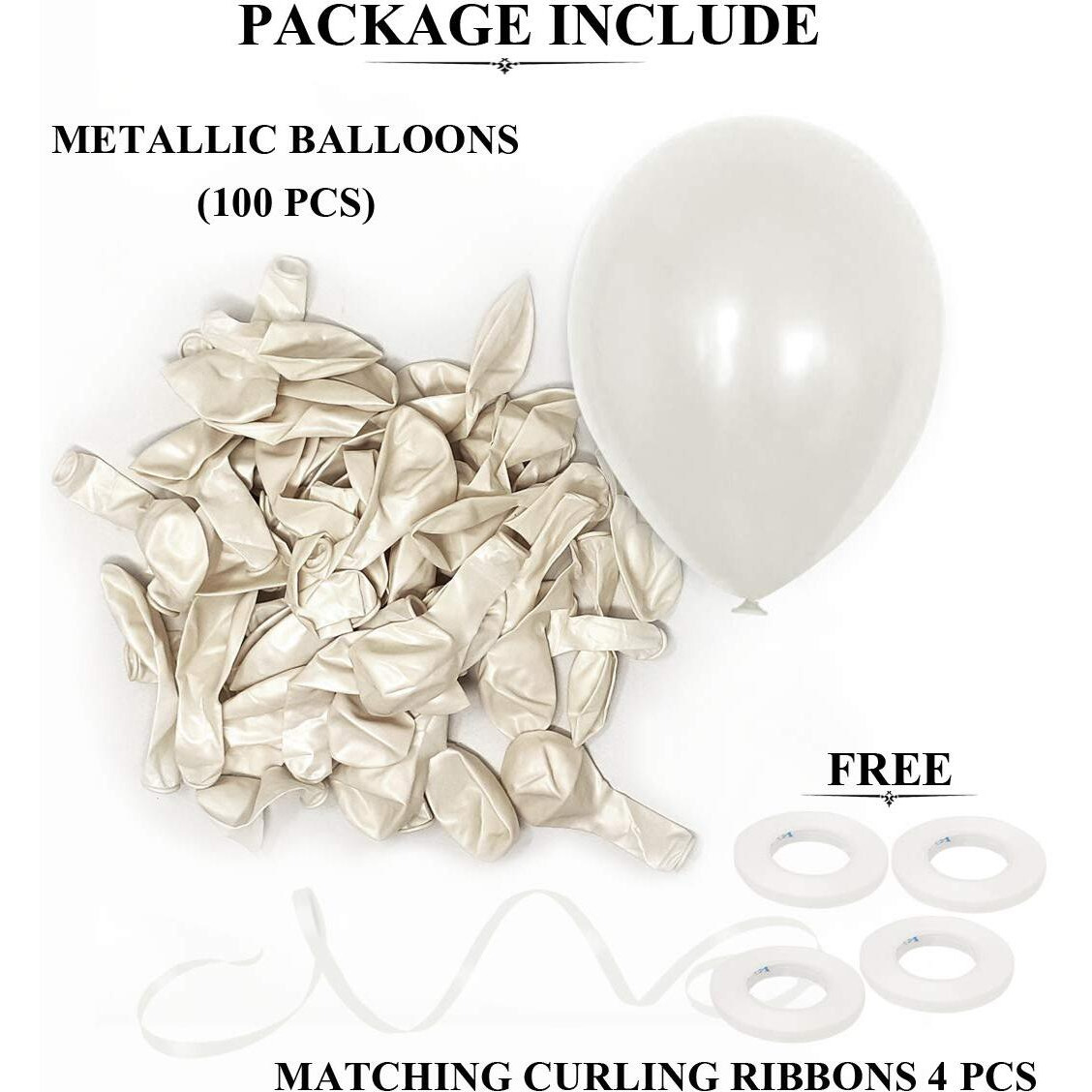 AMFIN 10 Inch (Pack Of 100) White Metallic Balloons for Birthday Decoration , Decoration for Weddings , Engagement , Baby Shower Decoration Items , 1st Birthday Party Decoration Items , Anniversary Party , Bachelors Party , Office Party , Diwali , New Year Party , Christmas Decoration Items.