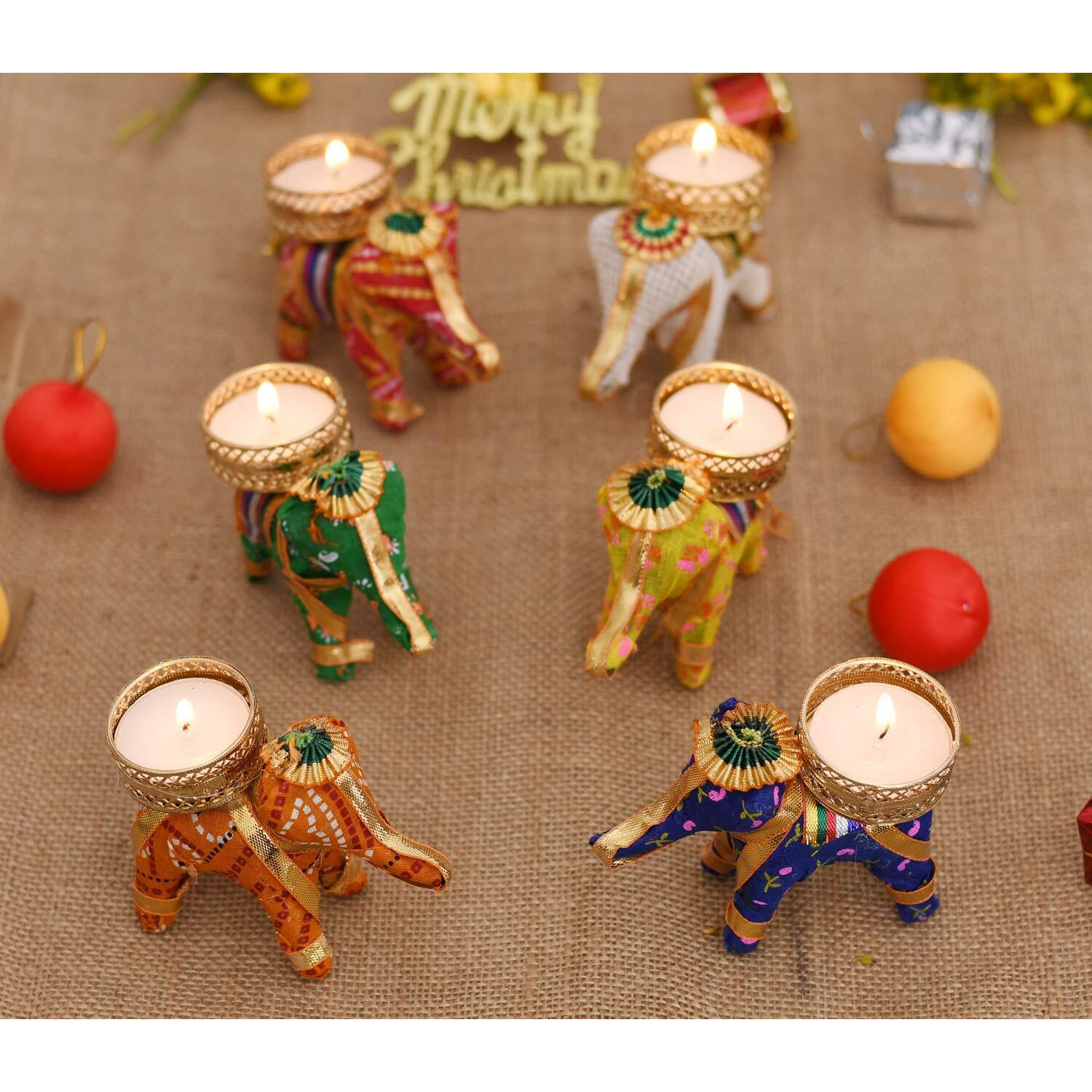 Collectible India Tealight Candle Holders Set for Diwali Decoration item for Home Dcor Tea light - Handmade Elephant Candle Stand Diwali Decorations - Items for Home Set of 6