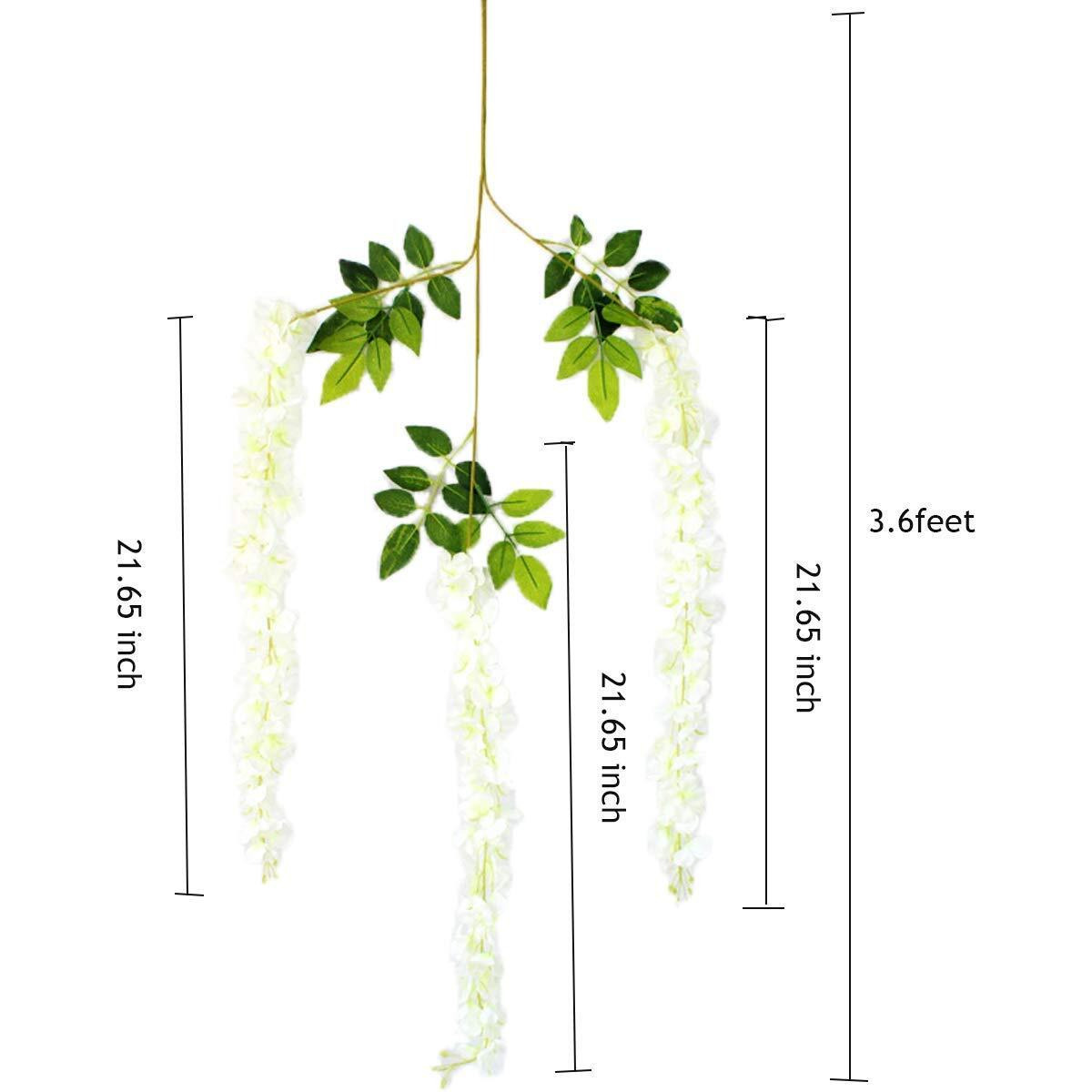 ZHENGTU 12 Pack Decoration Artificial Wisteria Vine Ratta Fake Flower Wisteria Hanging Garland Silk Long Hanging Bush Flowers String Home Party Wedding Dcor Christmas and Diwali (White)