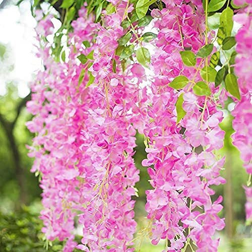 ZHENGTU 12 Pack Decoration Artificial Wisteria Vine Ratta Fake Wisteria Hanging Garland Silk Long Hanging Bush Flowers String Home Party Wedding Dcor Christmas and Diwali (Light Pink)
