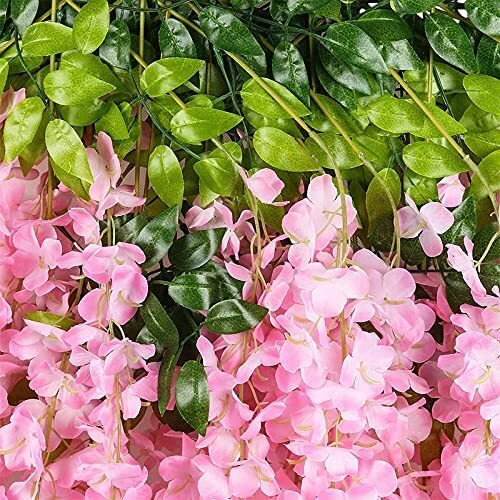 ZHENGTU 12 Pack Decoration Artificial Wisteria Vine Ratta Fake Wisteria Hanging Garland Silk Long Hanging Bush Flowers String Home Party Wedding Dcor Christmas and Diwali (Light Pink)