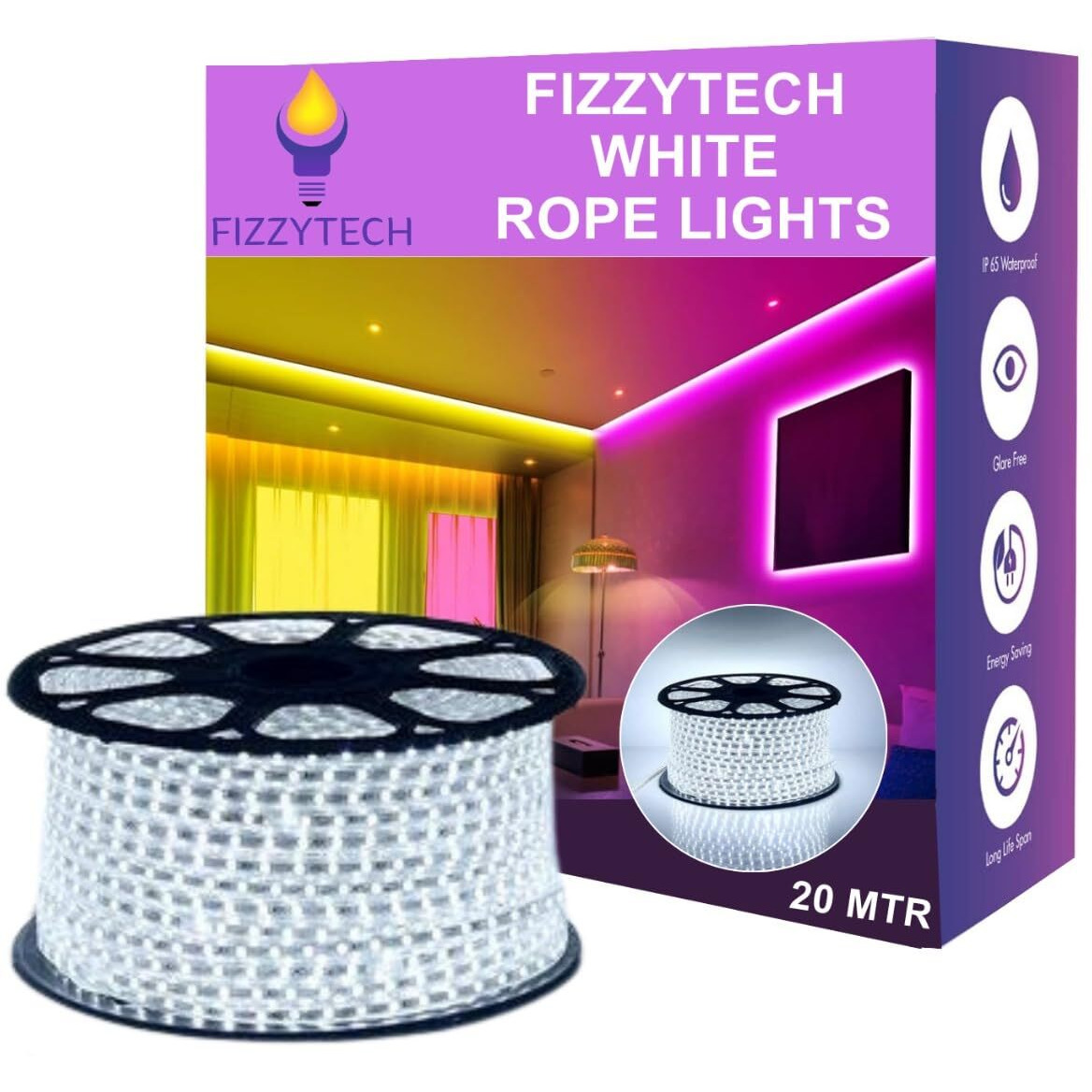 fizzytech Super Bright 20 Meter Waterproof LED Ceiling Light for False Ceiling,Cove Light, Led Strip Light for Home Decoration,Diwali,Christmas-Modes Changing Lights of Home Decoration (White)