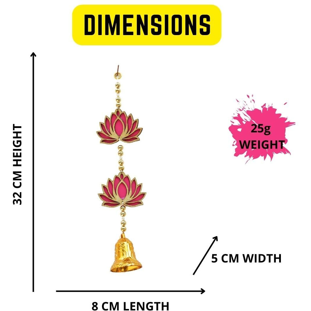 CraftVatika Lotus Floral Decoration with Bell Wall Hanging Strings for Home Decoration, Temple, Diwali, Wedding, All Festival Decoration, Decorative Item for Wall/Door/Window Hanging (4 Pcs)