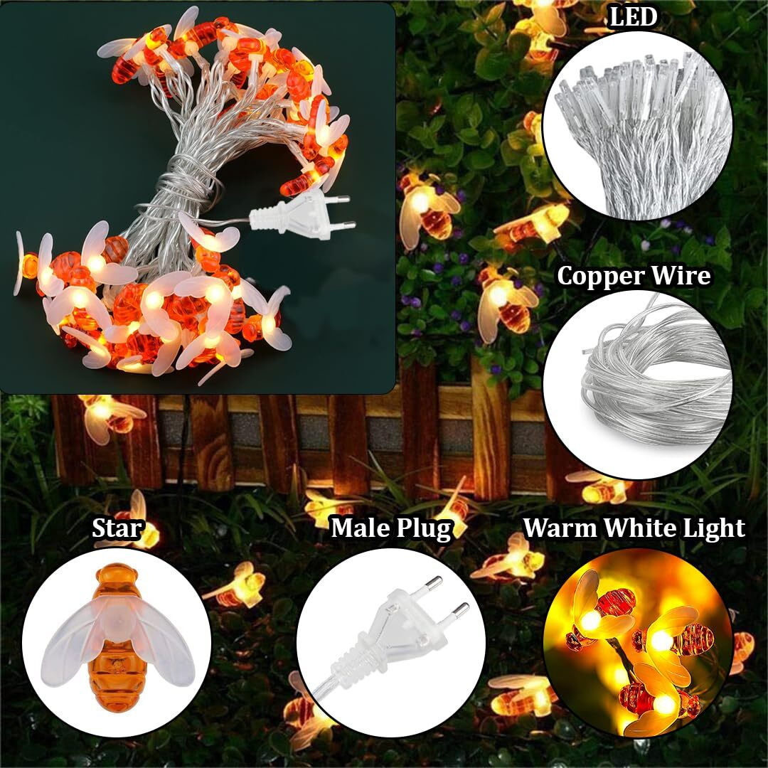 fizzytech Plastic Honey Bee String Lights Of Home Decoration Diwali Light For Party Birthday Diwali Christmas Navratri Valentine Gift Home Decoration Light (3 Meter 15 Led, Warm White)