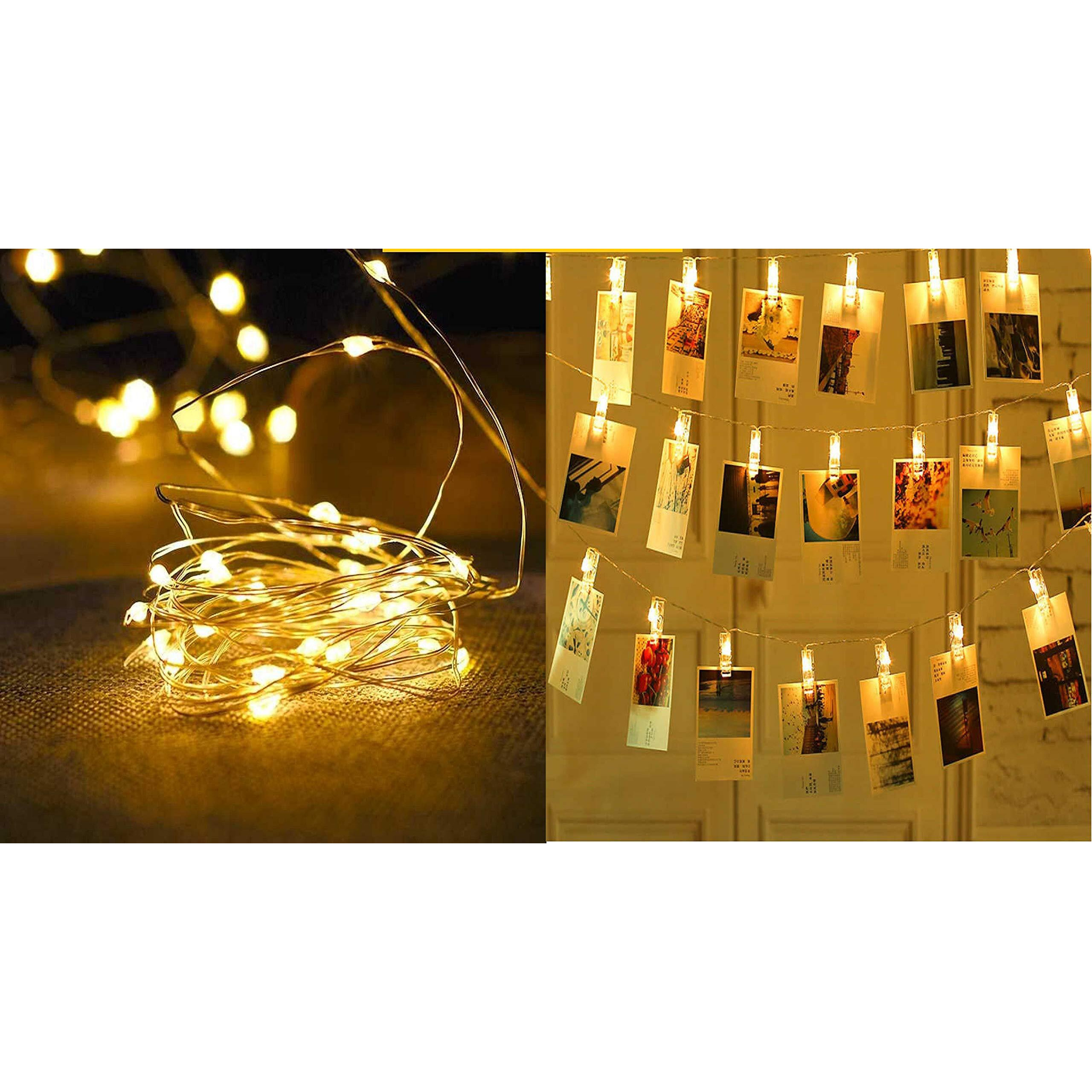 Collectible India Copper Christmas Xmas String Lights - Battery Operated for Diwali Decorations, Party, Wedding 2AA Batteries not Included ( Yellow Light Colour) Set of 20 LED Photo Clip-30 LED