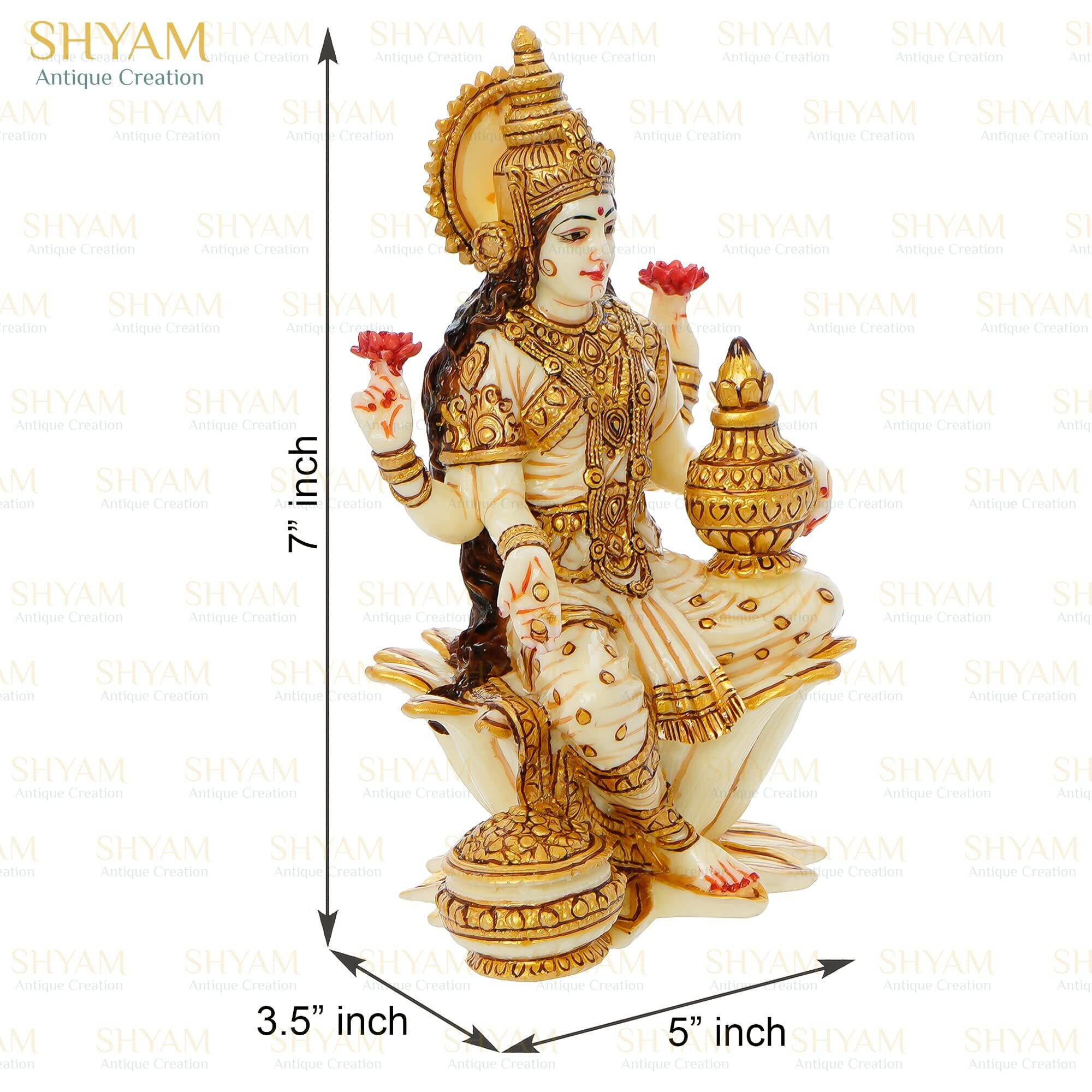Shyam Antique Creation 7 Goddess Laxmi Idol for Home & Office Puja I Living Room I Showpiece I Pooja Room I Laxmi ji Statue I Laxmi ji murti I MATA Rani I Devi Ma I Diwali Puja, Marble