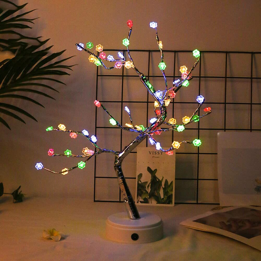 Nisco 20 Artificial Lighted Tree Lamp with 60 LED Cherry Blossom Bonsai Tree Lights - USB/Battery Operated Touch Switch, for Bedroom Diwali Christmas Indoor Decoration Lights (Multi-Color)